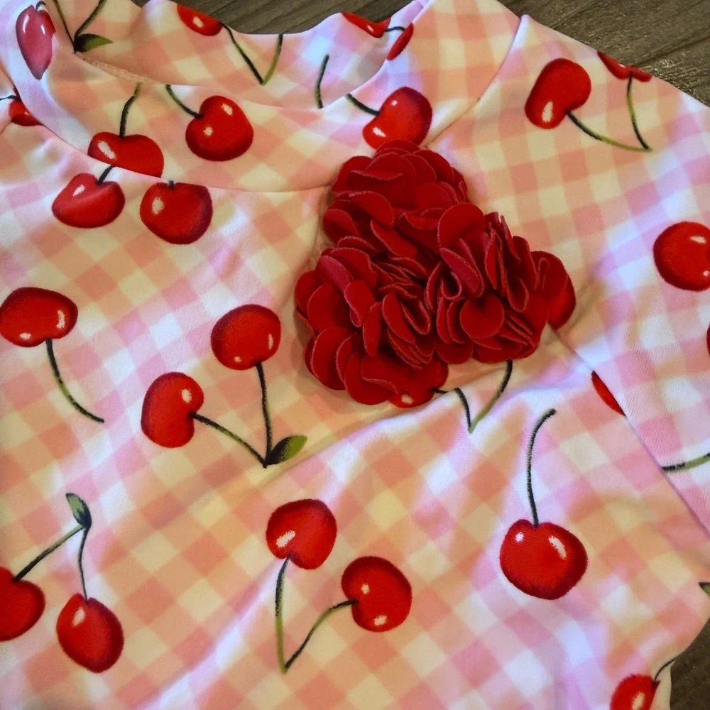 Little Me Baby Girl Cherry Gingham Rash Guard Swimsuit Set Pink Red 0-3 Months‎